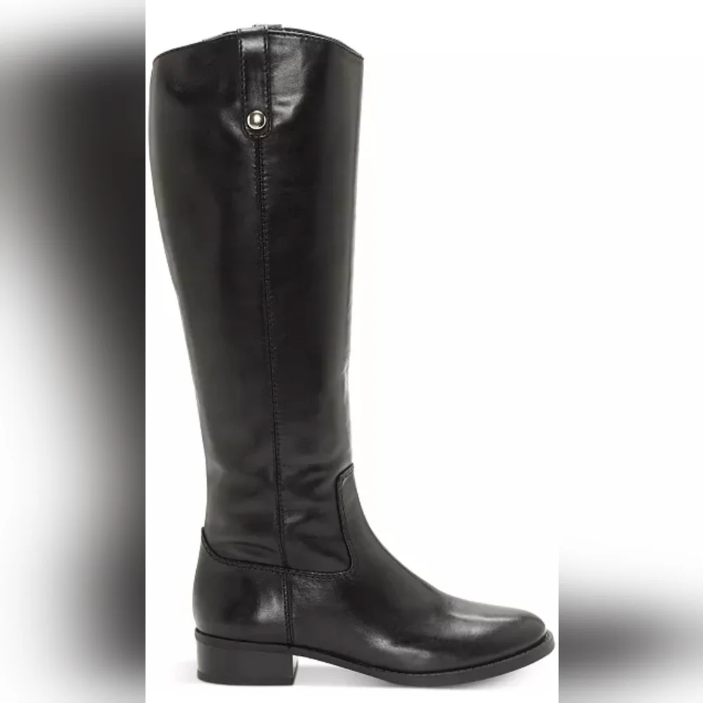INC Fawne Black Leather Riding Leather Boots, Size 6M, Reg Cal